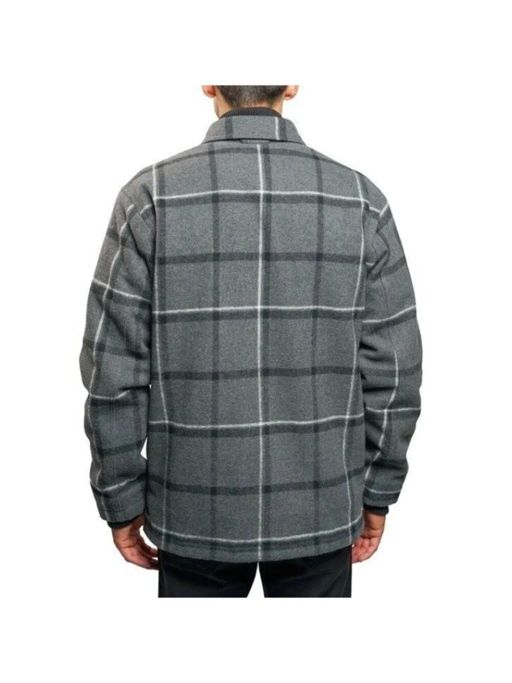 Jachs New York Men's L Plaid Sherpa-Lined Jacket Black Gray Wool Blend Jck258 - Picture 2 of 12
